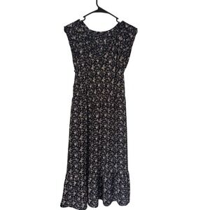 J. Crew Mercantile Floral Print Midi Dress Black‎ Pink Casual Cottagecore
